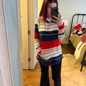 Striped Hooded Tunic Top in Red, Navy & White Lularoe size L